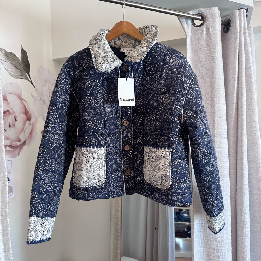 Blue Bandana Patterned Jacket with White Accents